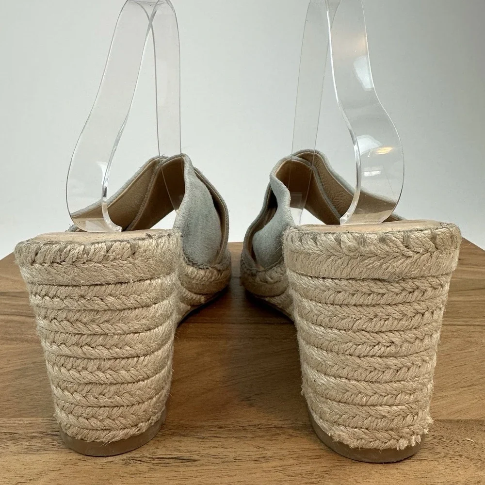Womens Splendid Britt Teal Blue Leather Slip On Wedge Espadrille Sandals Size 10
